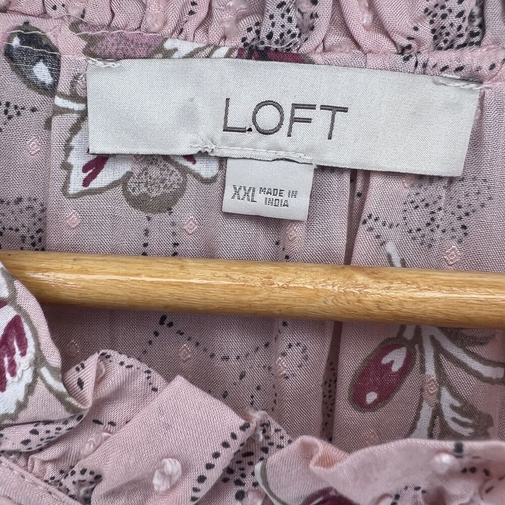 LOFT Women's Floral Peasant Blouse Pink Long Sleeve Size XXL - Picture 6 of 9